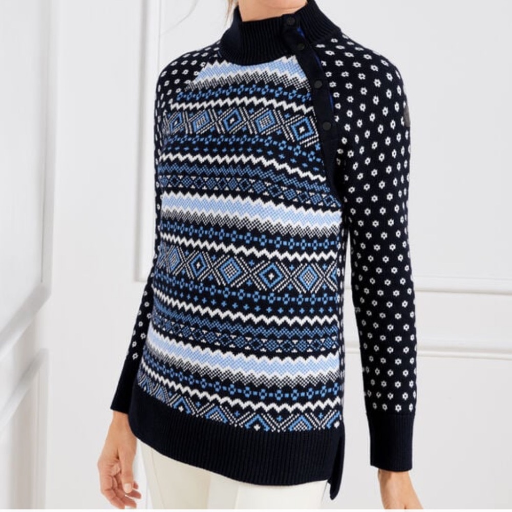 T by TALBOTS Thermolite® Snap Button Mockneck Sweater Fair Isle‎ Nordic Cozy XL